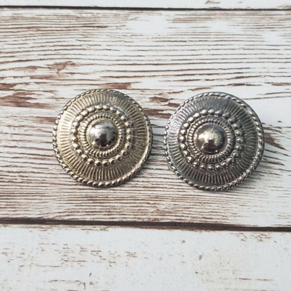 Vintage Clip On Earrings - Miss-Matched Ornate Circles 7/8"